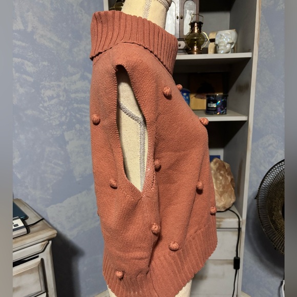 Roolee Burnt Orange Knit Vest with Pom-Poms Vintage turtleneck sleeveless xl - Picture 6 of 11